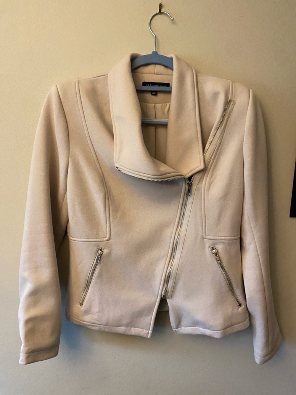 Gibson Cream Asymmetric Zip Leather Jacket